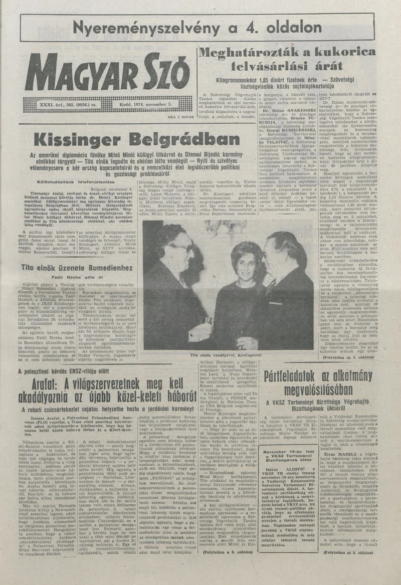 Magyar Szó, 31. évf. 1974. november 5. 305. sz. 1–20. oldal
