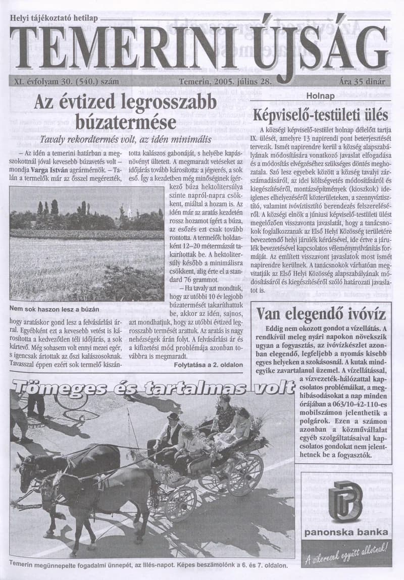 Temerini Újság, 11. évf. 2005. július 28. 30. sz.