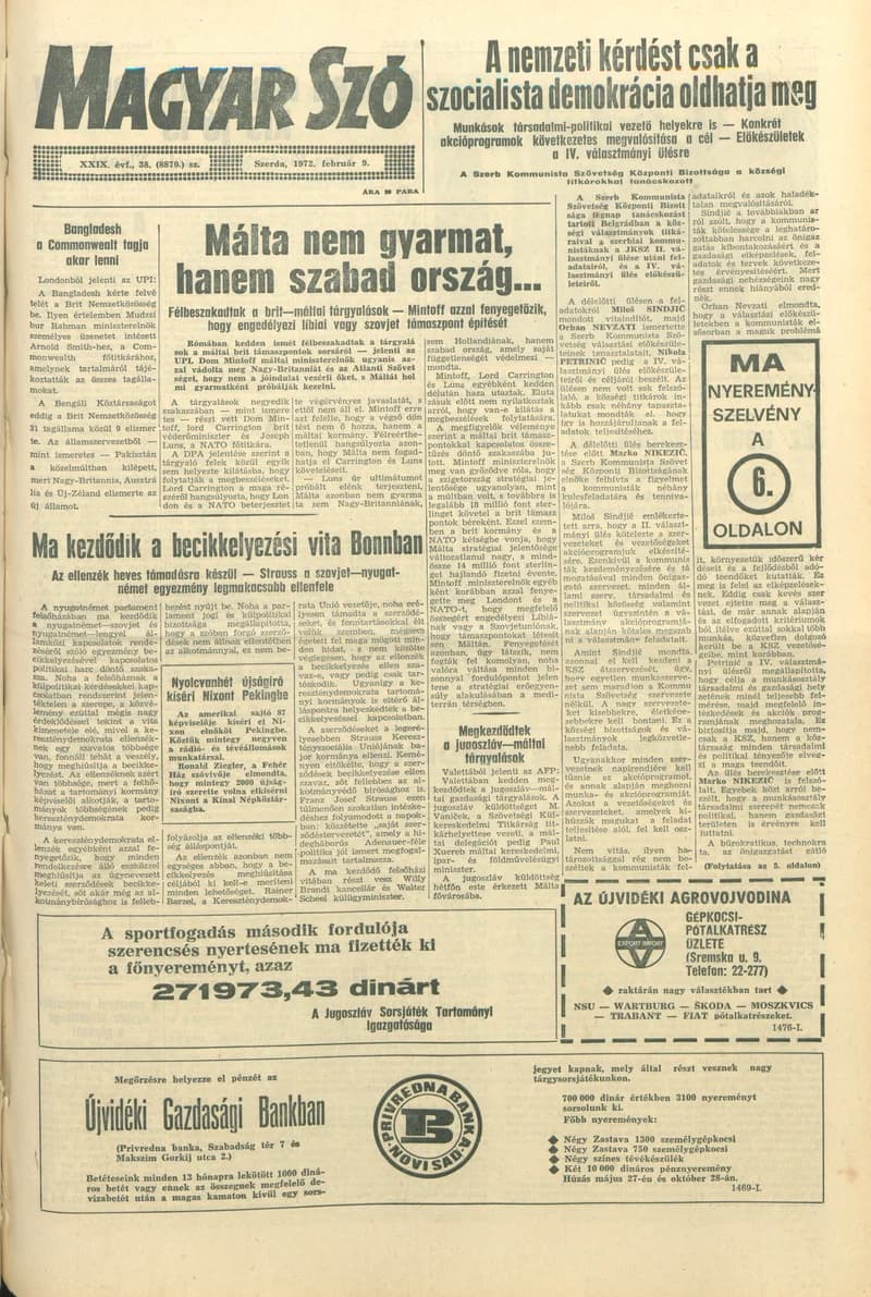 Magyar Szó, 29. évf. 1972. február 9. 38. sz. 1–16. oldal