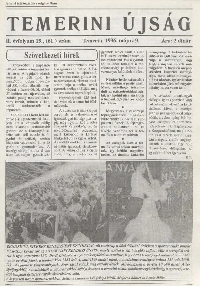 Temerini Újság, 2. évf. 1996. május 9. 19. sz.