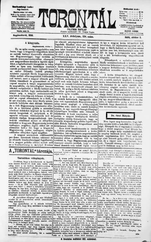 Torontál, 25. évf. 1896. október 5. 228. sz.