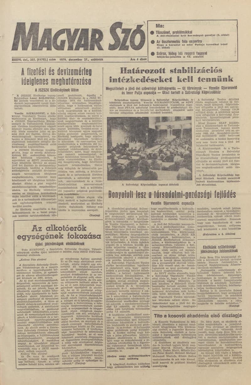 Magyar Szó, 36. évf. 1979. december 27. 355. sz. 1–24. oldal