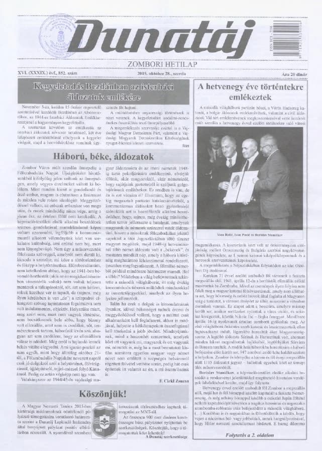 Dunatáj, 17. évf. 2015. október 28. 852. sz.