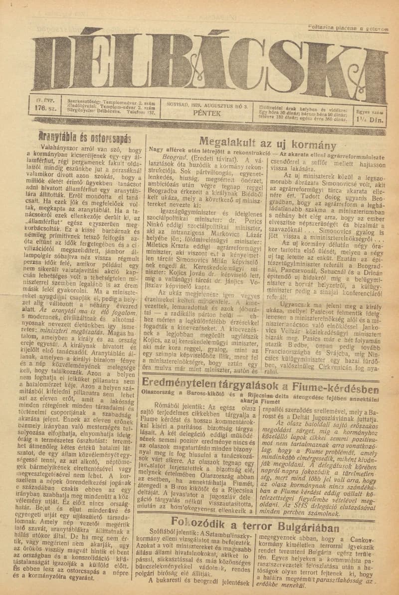 Délbácska, 4. évf. 1923. augusztus 3. 175. sz.