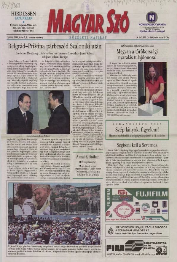 Magyar Szó, 60. évf. 2003. június 7. – 8. 133. sz. 1–32. oldal