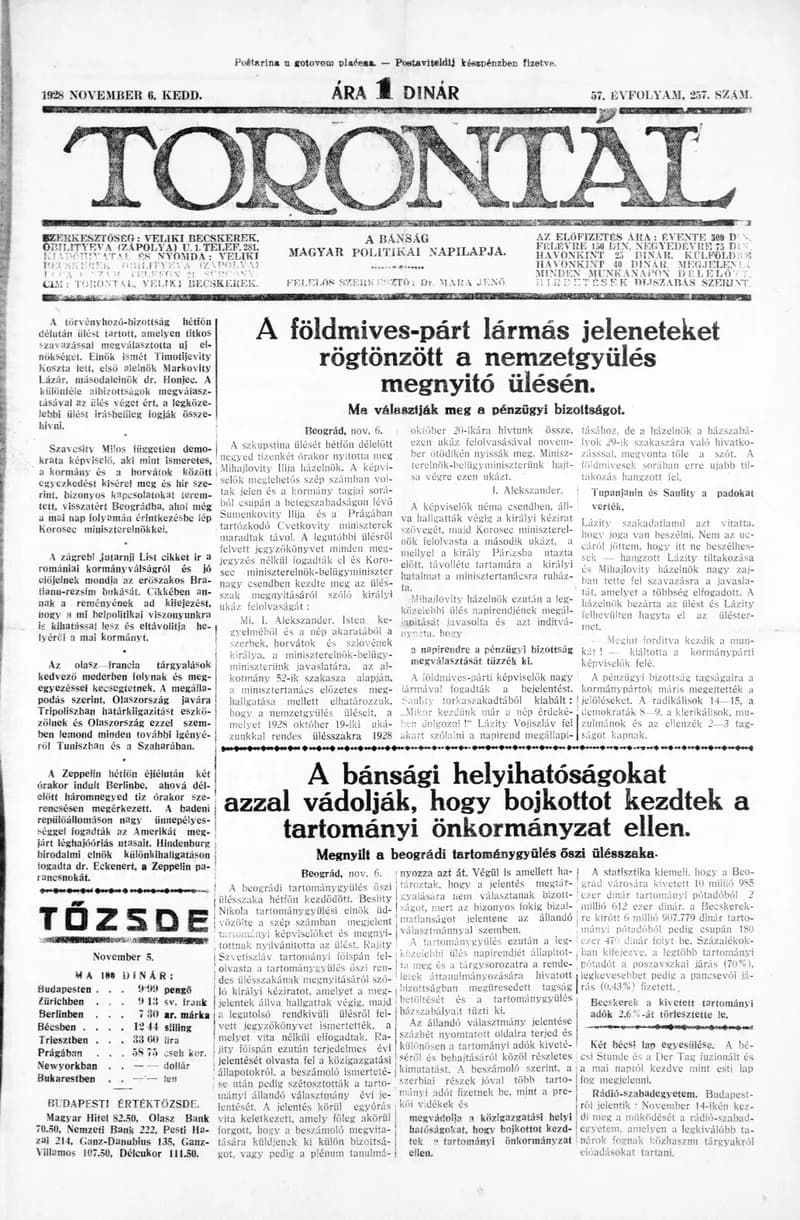 Torontál, 57. évf. 1928. november 6. 257. sz.