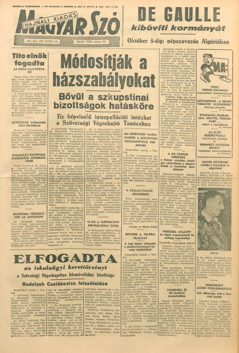 Magyar Szó, 15. évf. 1958. június 10. 150. sz. 1–14. oldal