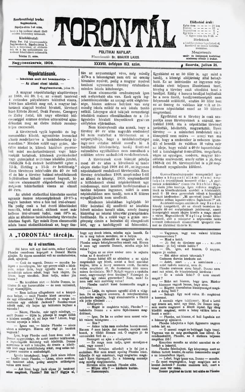 Torontál, 38. évf. 1909. július 21. 163. sz.