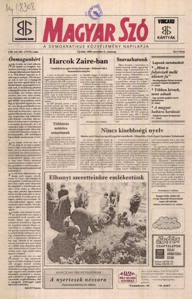 Magyar Szó, 53. évf. 1996. november 3. 261. sz. 1–24. oldal