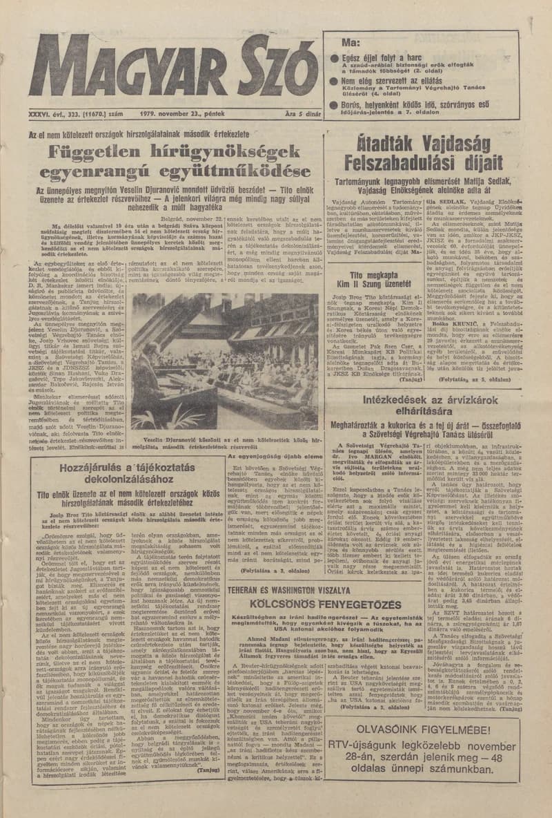 Magyar Szó, 36. évf. 1979. november 23. 323. sz. 1–20. oldal