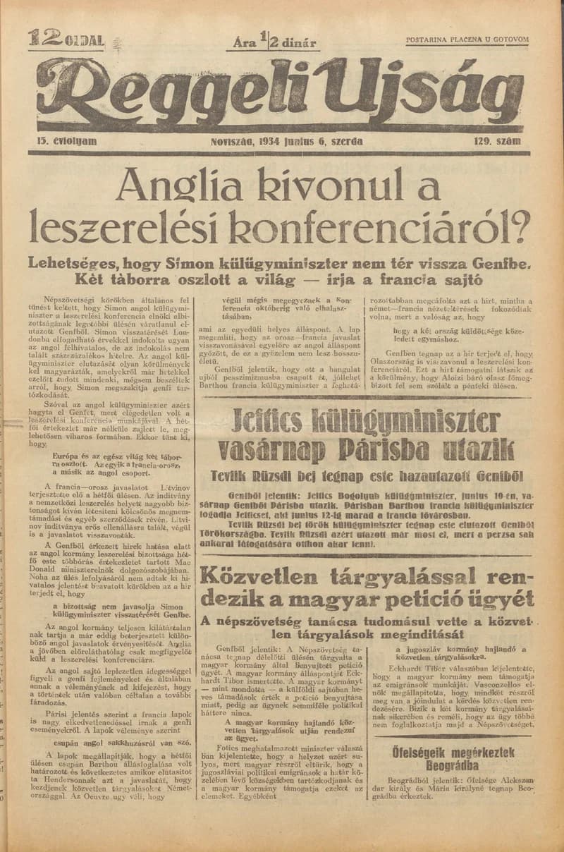 Reggeli Újság, 15. évf. 1934. június 6. 129. sz.