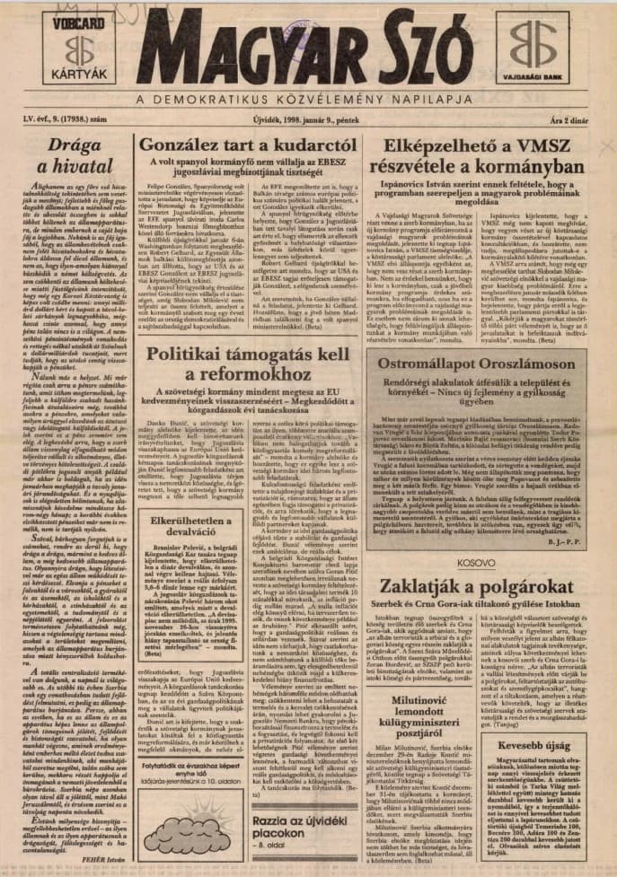 Magyar Szó, 55. évf. 1998. január 9. 9. sz. 1–16. oldal