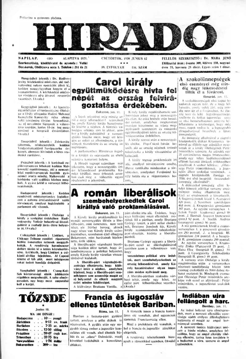 Híradó, 59. évf. 1930. június 12. 134. sz.
