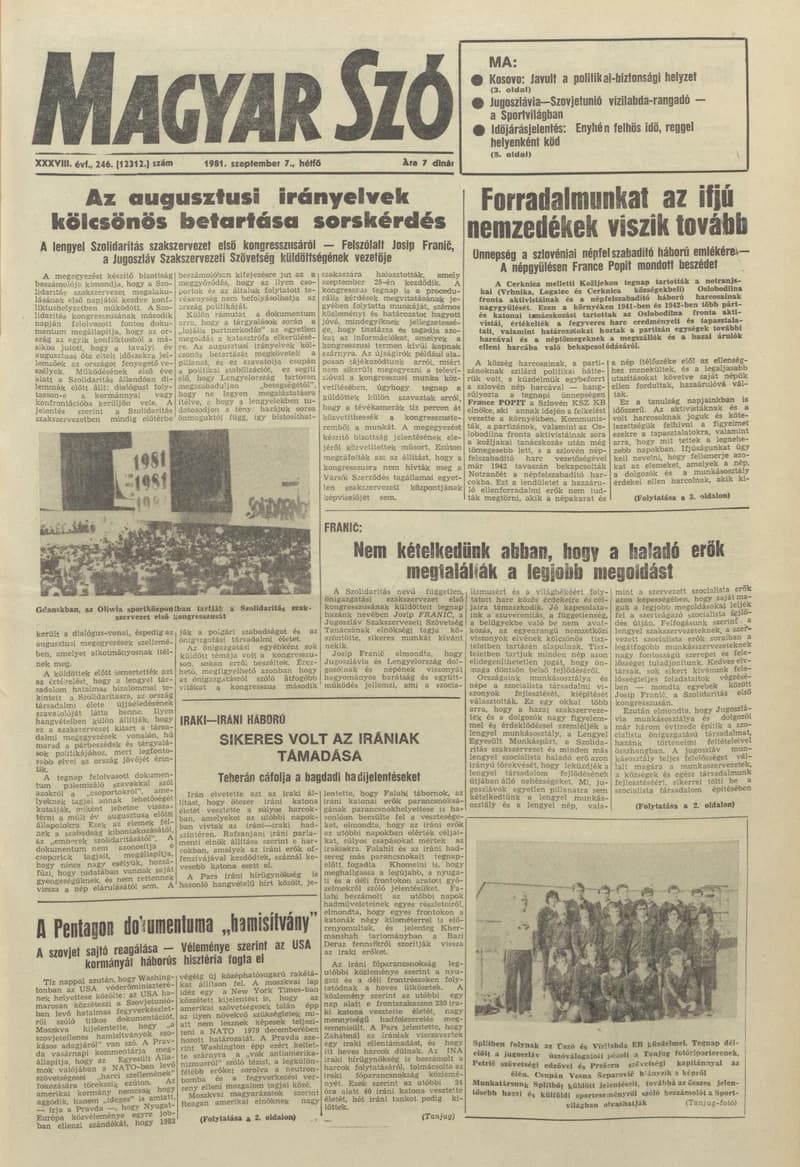 Magyar Szó, 38. évf. 1981. szeptember 7. 246. sz.