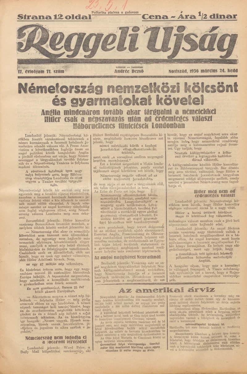 Reggeli Újság, 17. évf. 1936. március 24. 71. sz.