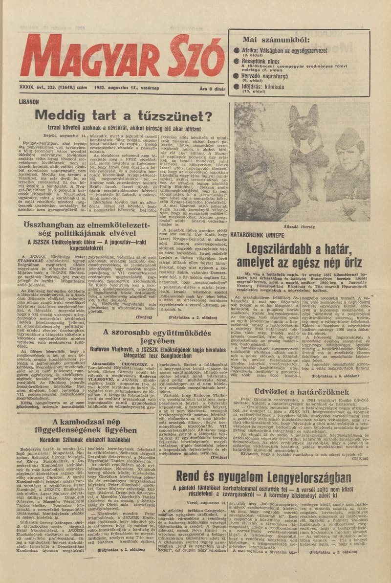 Magyar Szó, 39. évf. 1982. augusztus 15. 223. sz. 1–28. oldal