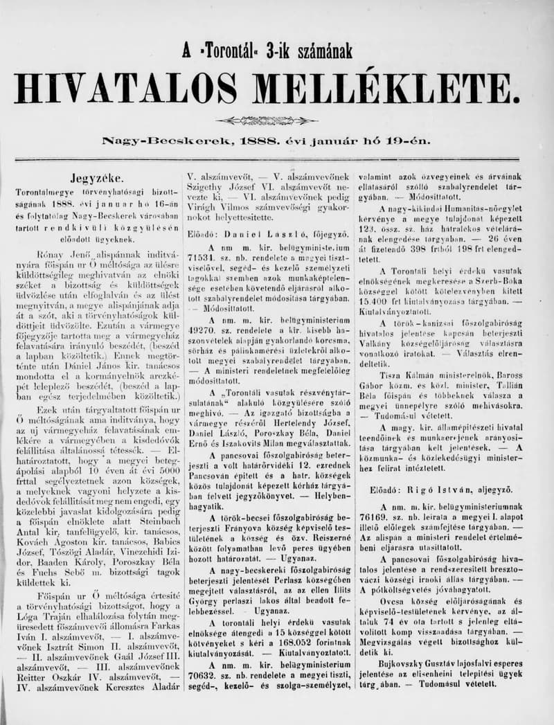 A Totontál  hivatalos melléklete, 1. évf. 1888. január 19. 3. sz.