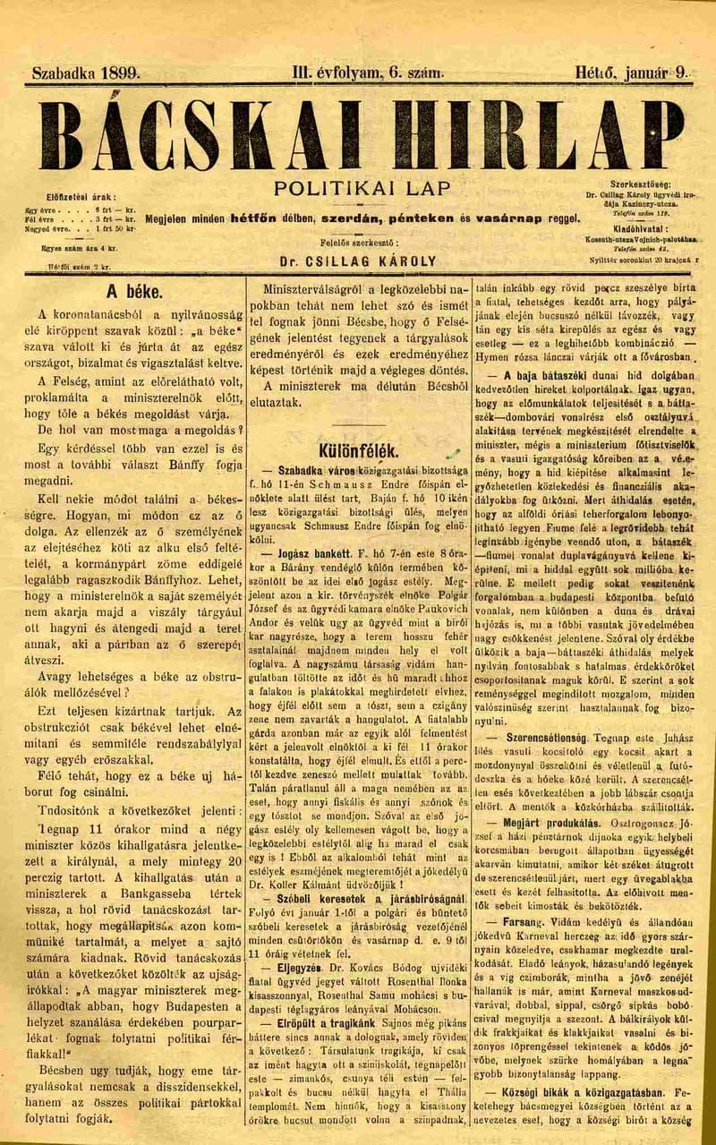 Bácskai Hirlap, 3. évf. 1899. január 9. 6. sz.