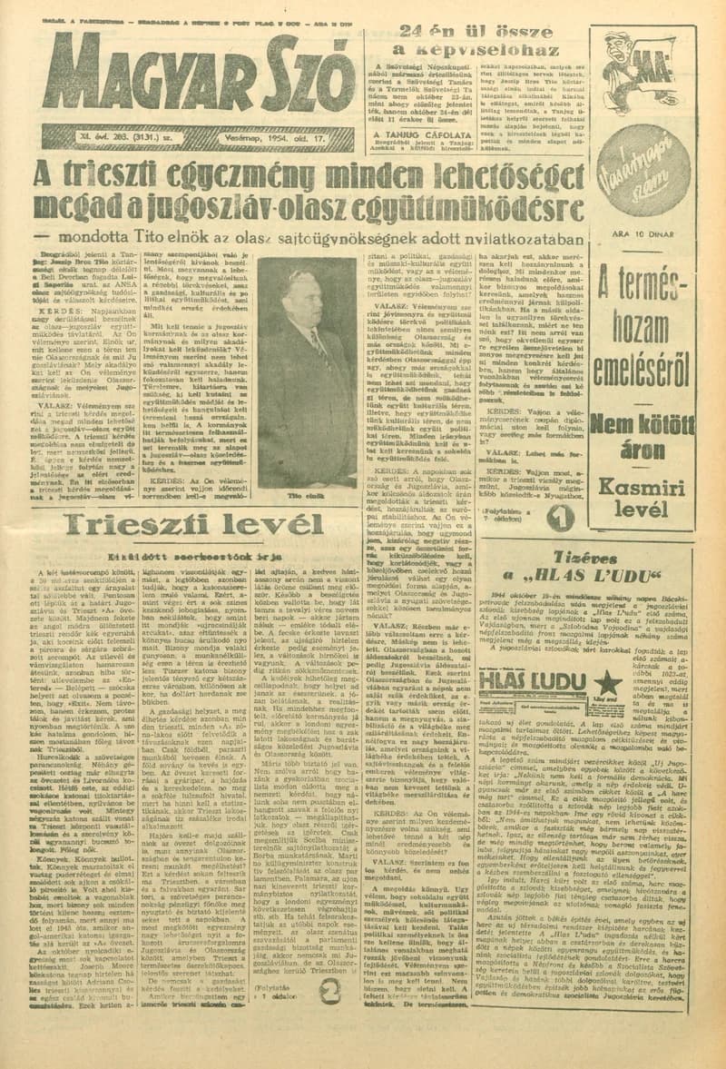 Magyar Szó, 11. évf. 1954. október 17. 283. sz. 1–14. oldal