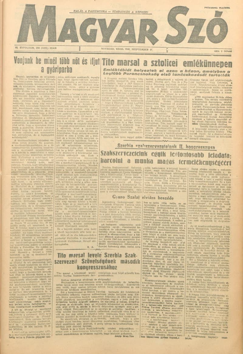 Magyar Szó, 6. évf. 1949. szeptember 27. 230. sz. 1–4. oldal