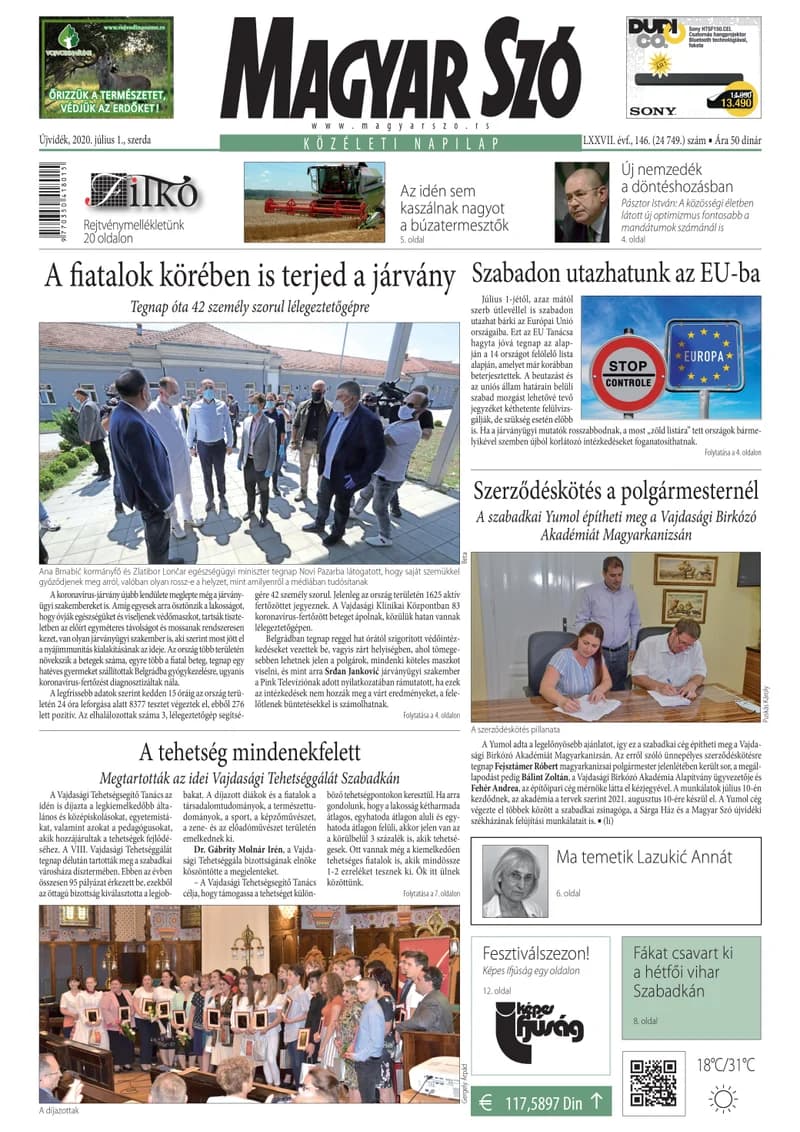 Magyar Szó, 77. évf. 2020. július 1. 146. sz. 1–16. oldal