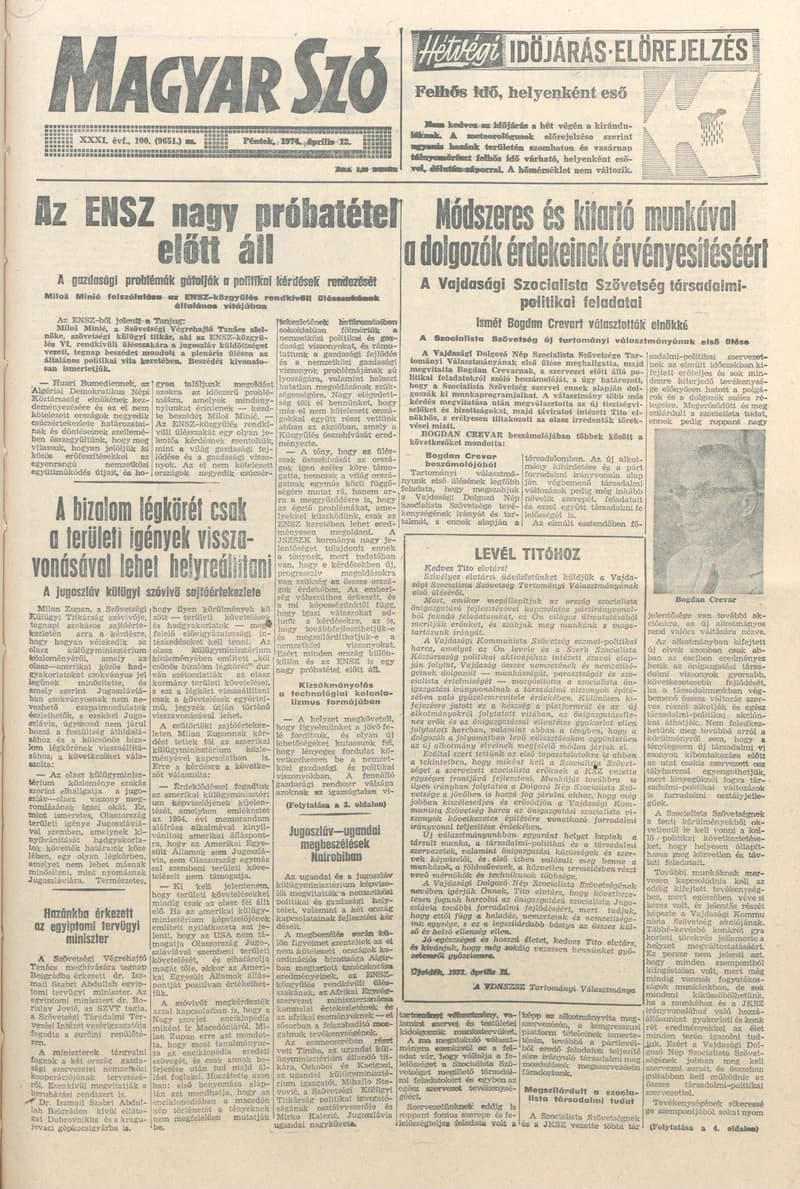 Magyar Szó, 31. évf. 1974. április 12. 100. sz. 1–16. oldal