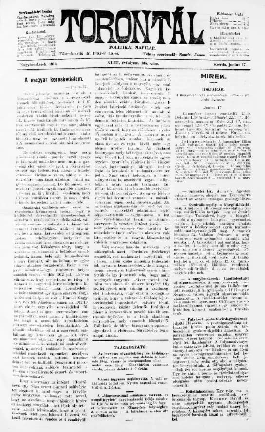 Torontál, 43. évf. 1914. június 17. 135. sz.
