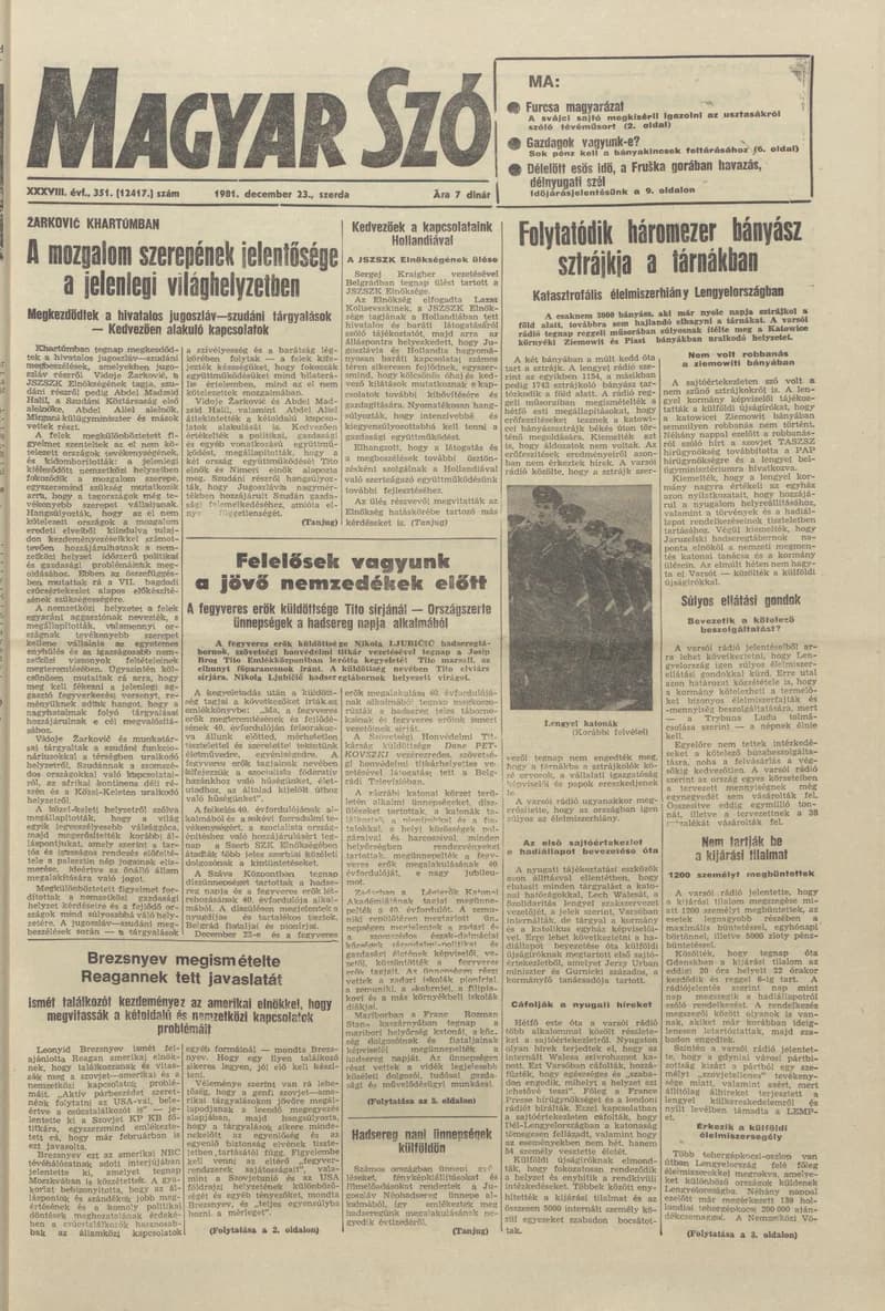 Magyar Szó, 38. évf. 1981. december 23. 351. sz.