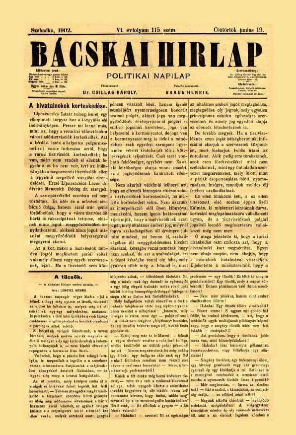 Bácskai Hirlap, 6. évf. 1902. június 19. 115. sz.