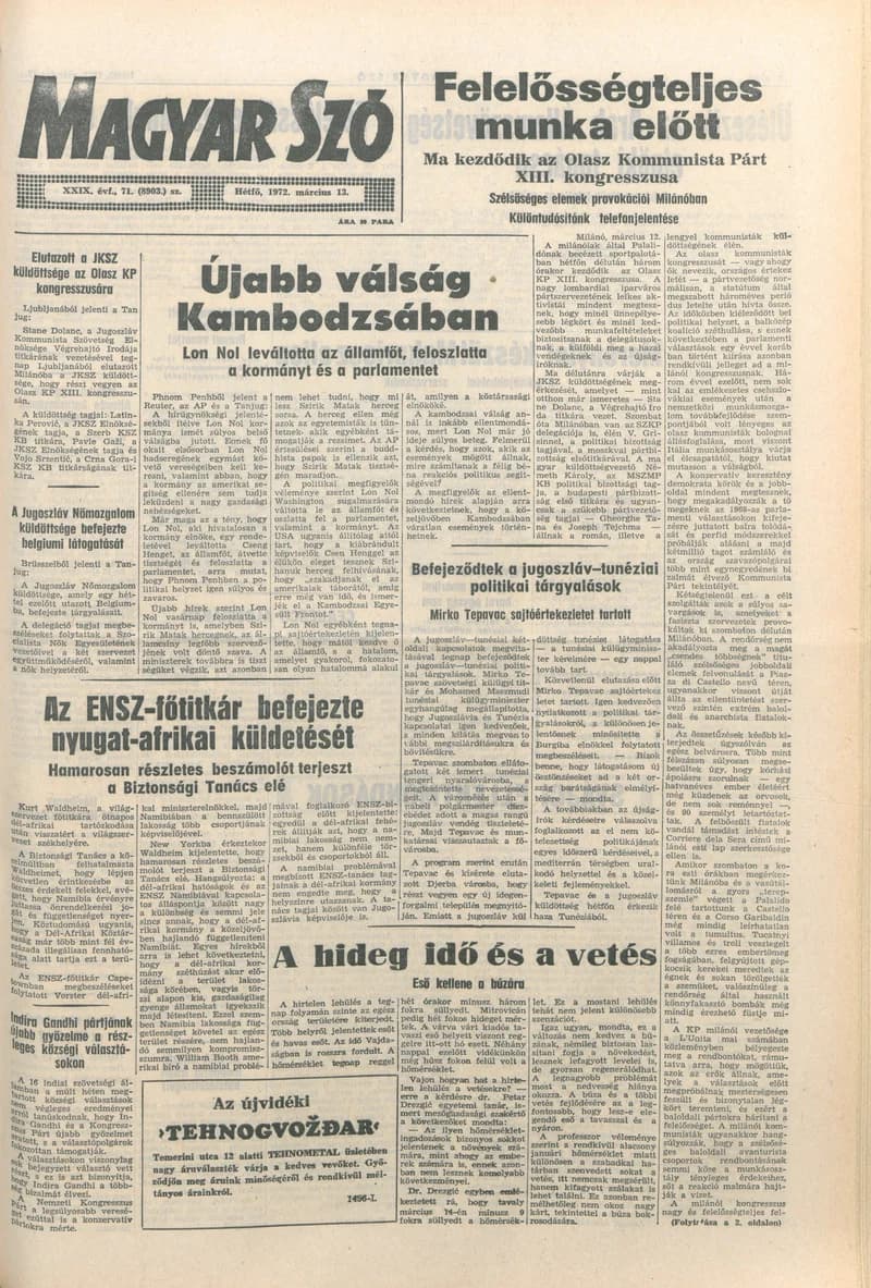 Magyar Szó, 29. évf. 1972. március 13. 71. sz. 1–10. oldal