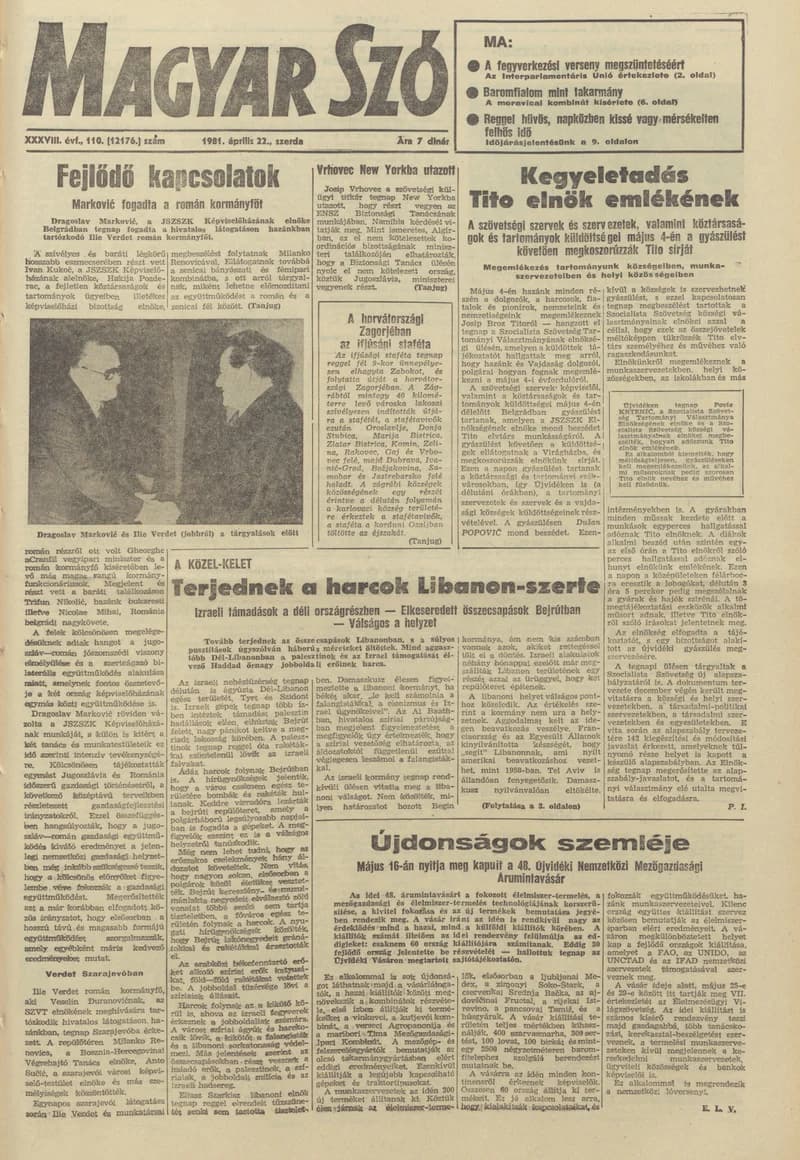 Magyar Szó, 38. évf. 1981. április 22. 110. sz.