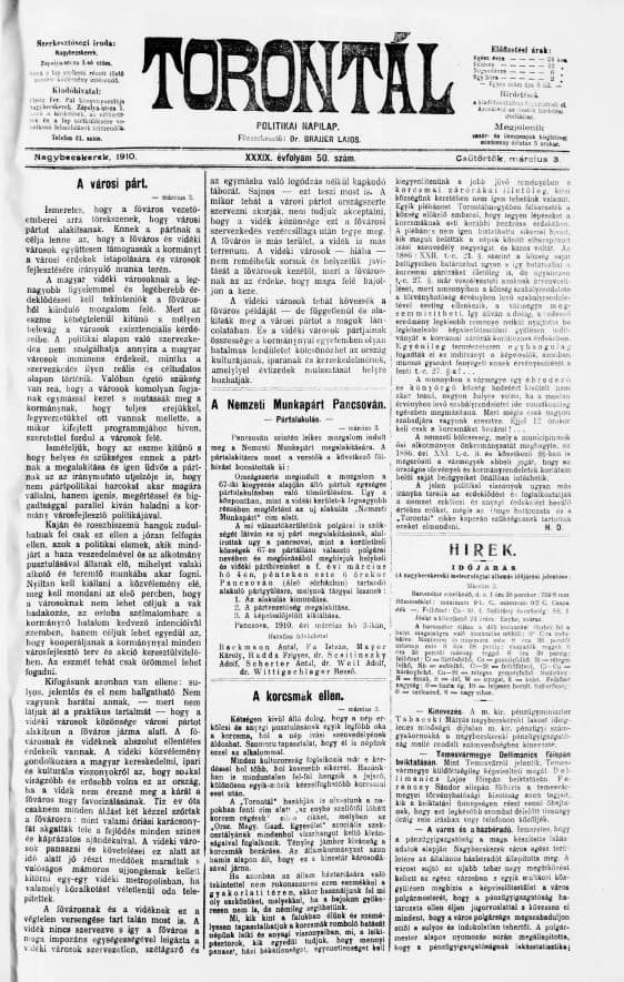 Torontál, 39. évf. 1910. március 3. 50. sz.