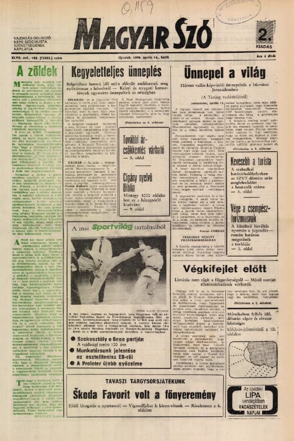 Magyar Szó, 47. évf. 1990. április 16. 104. sz. 1–20. oldal