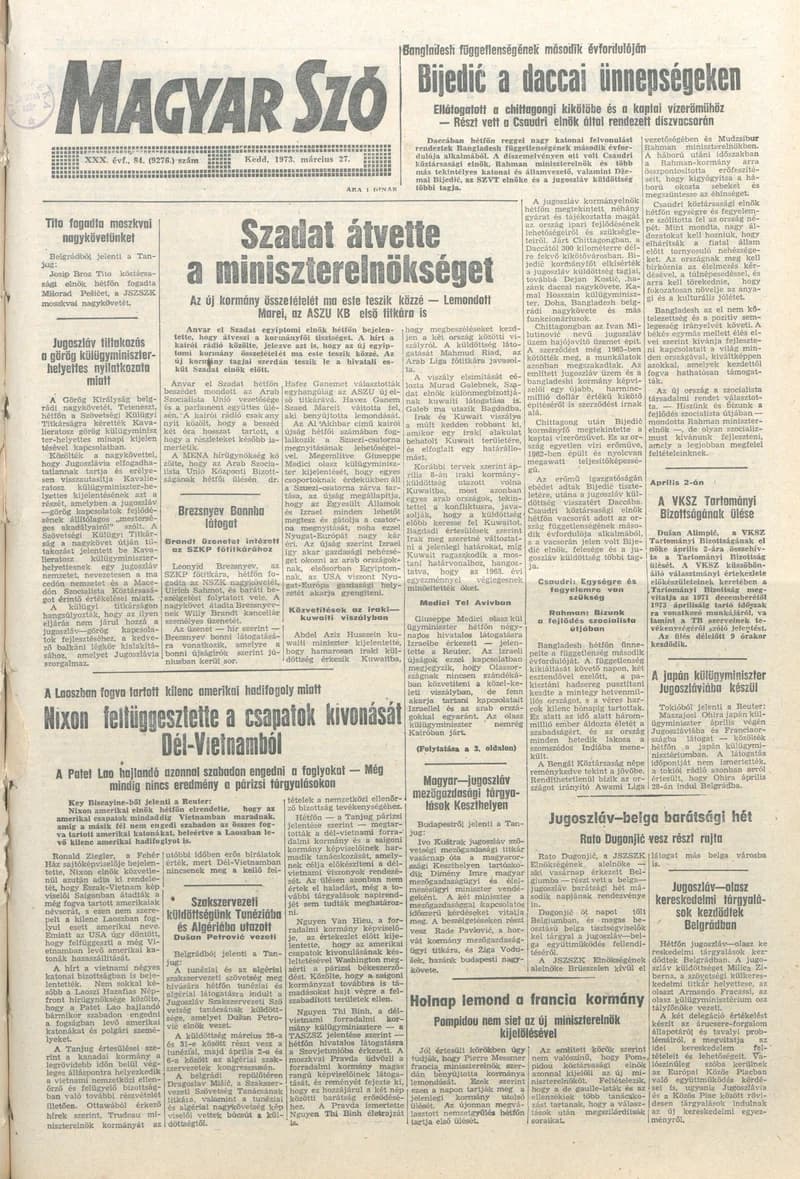 Magyar Szó, 30. évf. 1973. március 27. 84. sz. 1–20. oldal