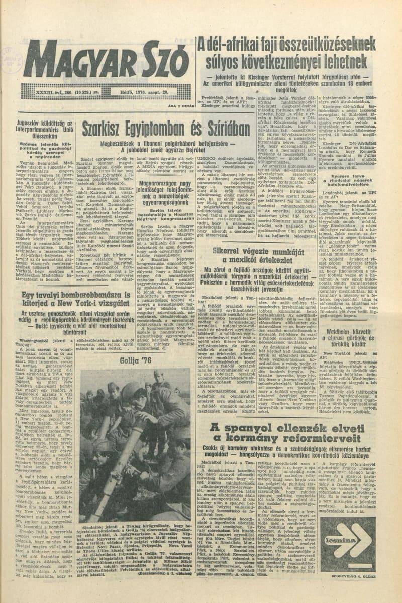Magyar Szó, 33. évf. 1976. szeptember 20. 260. sz. 1–6. oldal