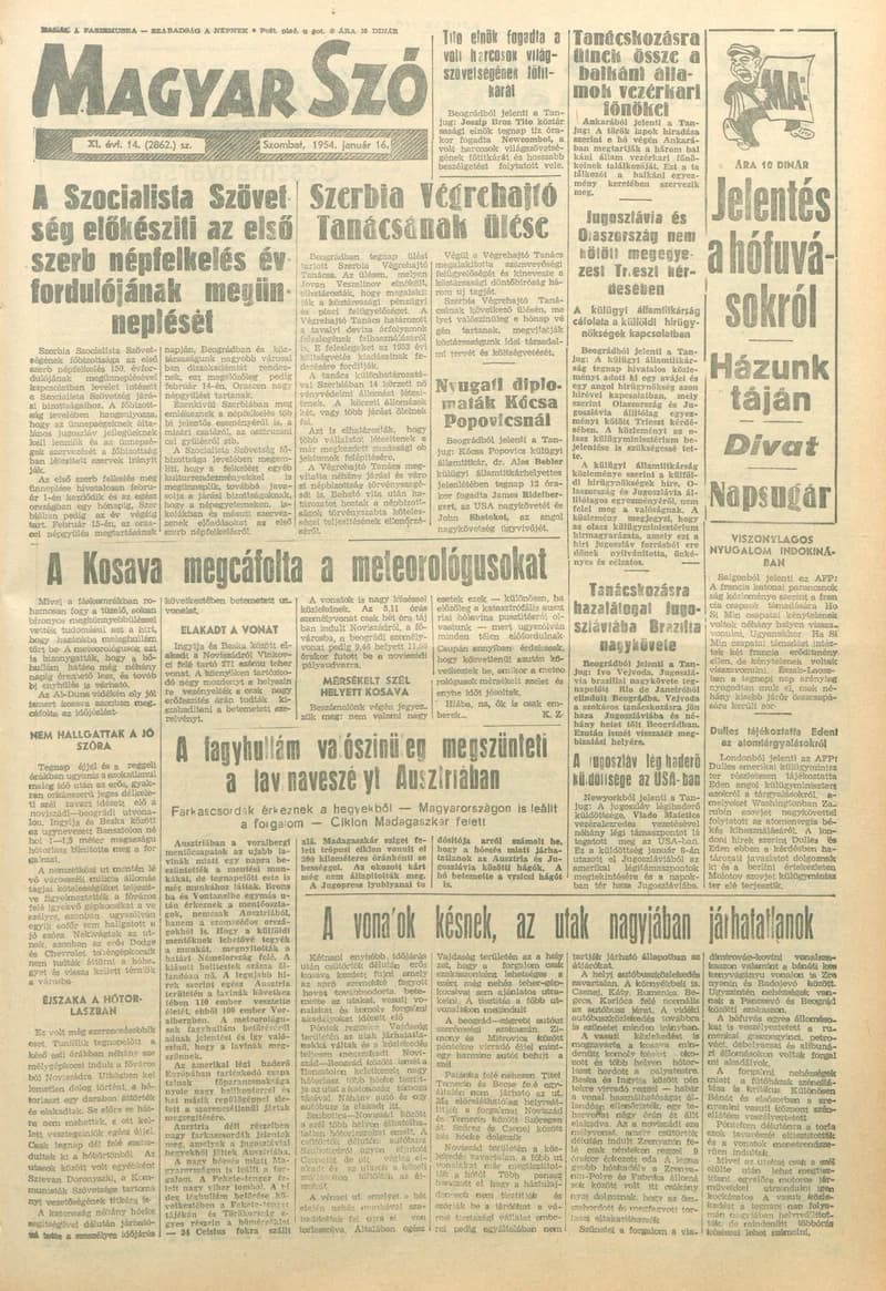 Magyar Szó, 11. évf. 1954. január 16. 14. sz. 1–12. oldal