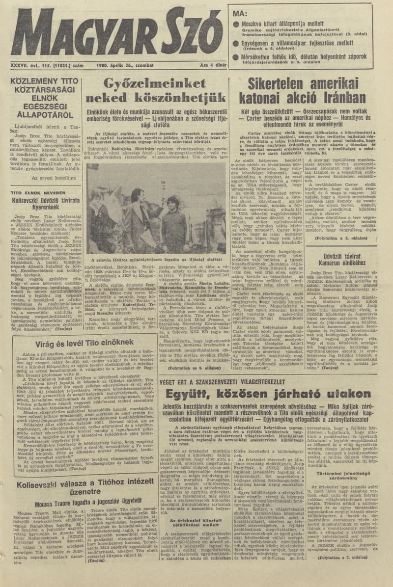 Magyar Szó, 37. évf. 1980. április 26. 115. sz. 1–20. oldal