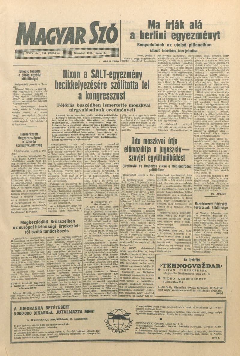 Magyar Szó, 29. évf. 1972. június 3. 151. sz. 1–20. oldal