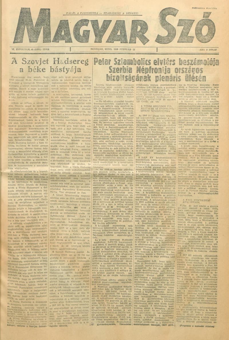 Magyar Szó, 6. évf. 1949. február 22. 45. sz. 1–4. oldal