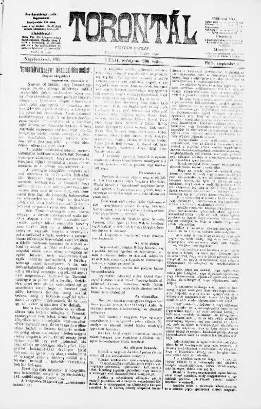 Torontál, 34. évf. 1905. szeptember 11. 206. sz.