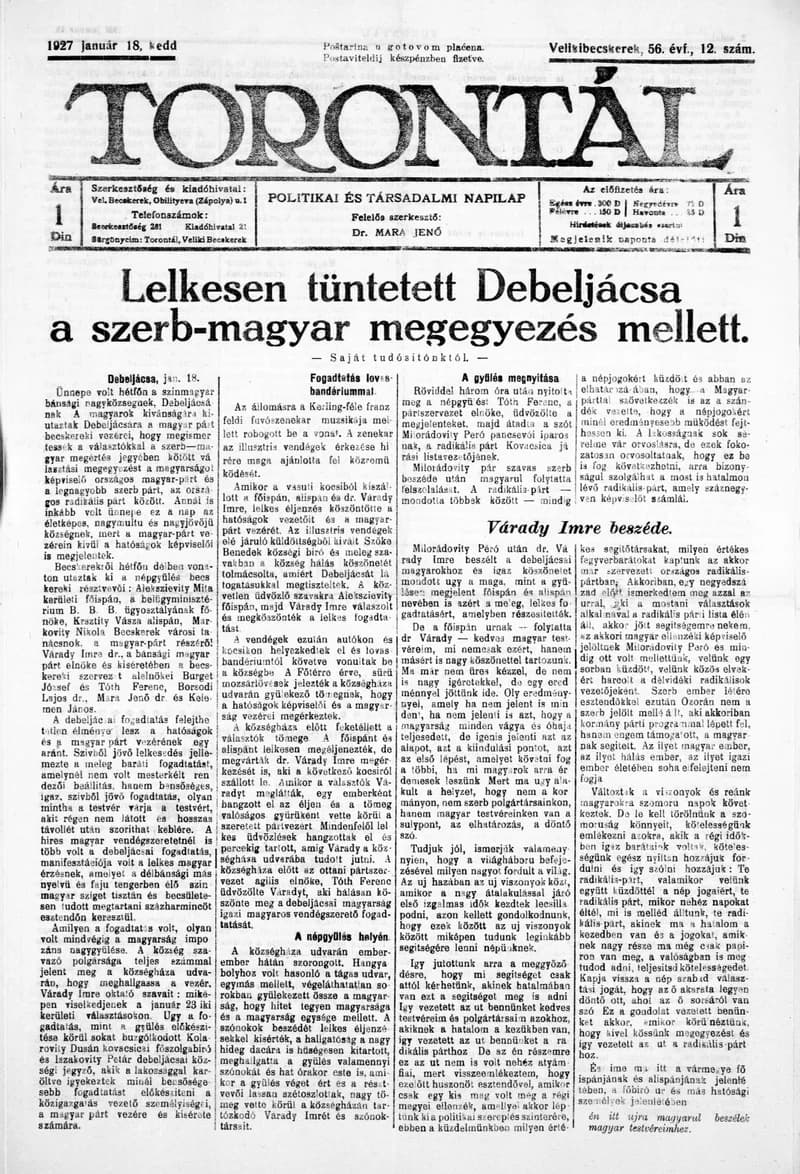 Torontál, 56. évf. 1927. január 18. 12. sz.