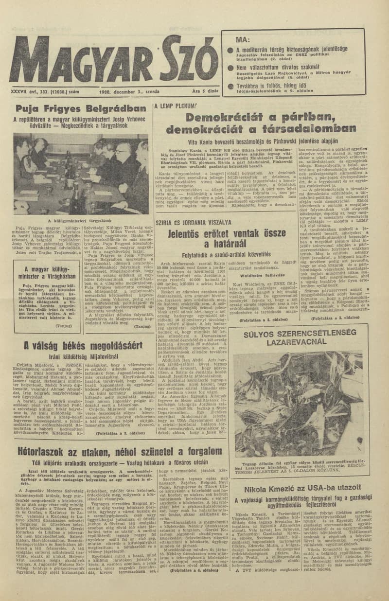 Magyar Szó, 37. évf. 1980. december 3. 332. sz. 1–20. oldal
