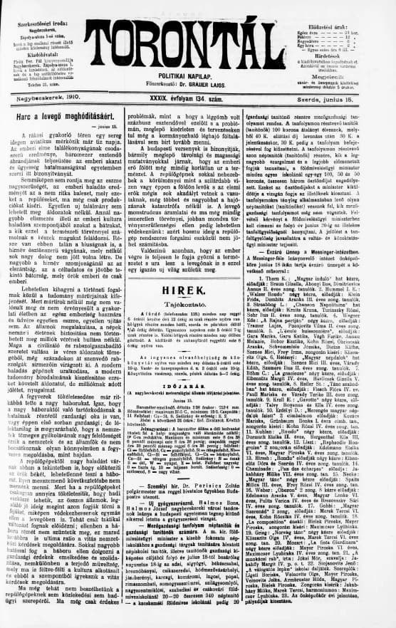 Torontál, 39. évf. 1910. június 15. 134. sz.