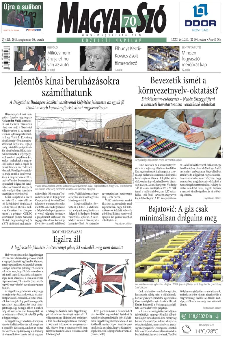 Magyar Szó, 71. évf. 2014. szeptember 10. 210. sz. 1–16. oldal