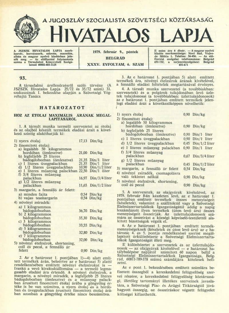 A Jugoszláv Szocialista Szövetségi Köztársaság Hivatalos Lapja, 35. évf. 1979. február 9. 6. sz. 177–192. oldal