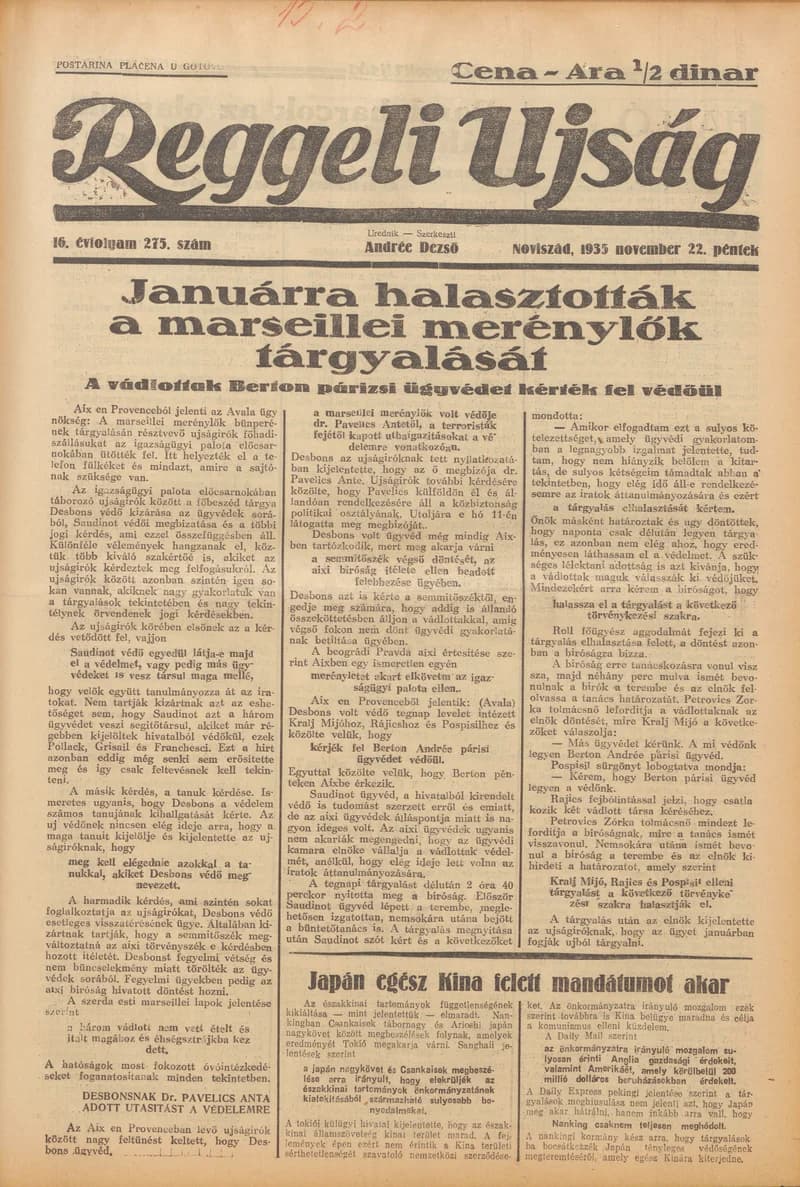 Reggeli Újság, 16. évf. 1935. november 22. 275. sz.