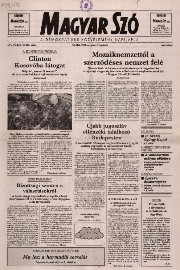 Magyar Szó, 56. évf. 1999. november 12. 222. sz. 1–16. oldal