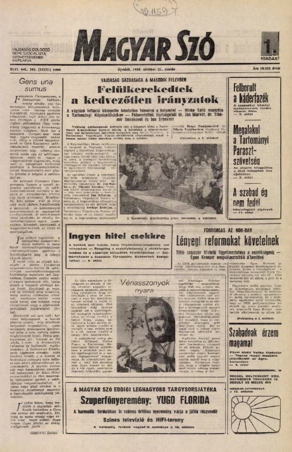 Magyar Szó, 46. évf. 1989. október 25. 293. sz. 1–16. oldal