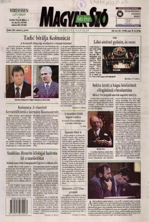Magyar Szó, 61. évf. 2004. október 8. 237. sz. 1–20. oldal