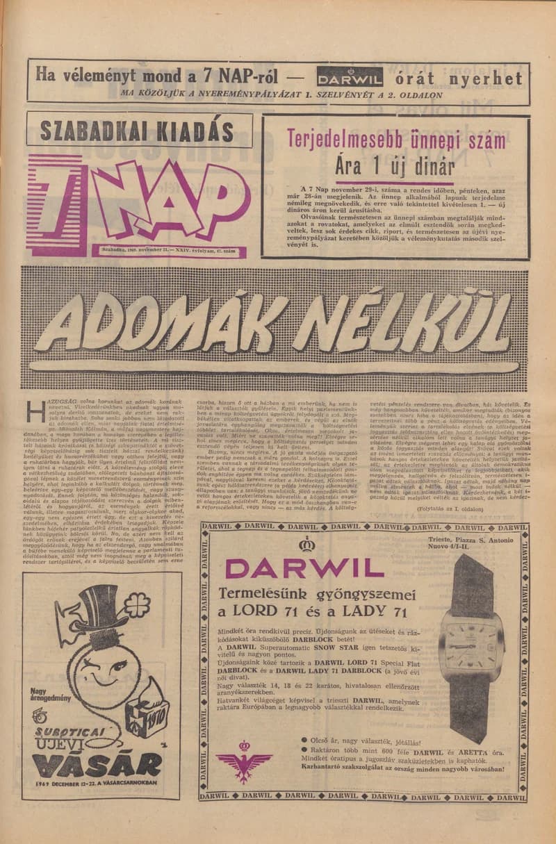 7 Nap, 24. évf. 1969. november 21. 47. sz. 1–16. oldal